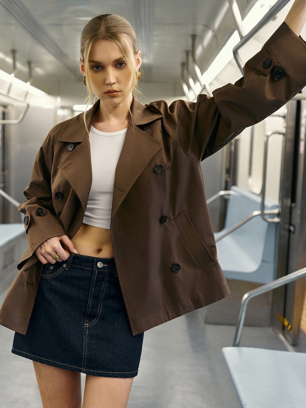 COMMENSE NWT SMALL CHOCOLATE BROWN TRENCH